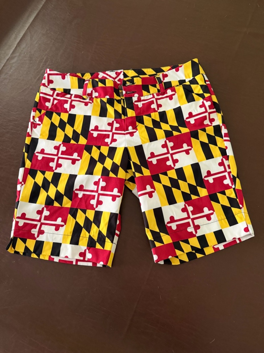 Loudmouth Women’s Maryland Flag Shorts in Red, Yellow, Black, White
